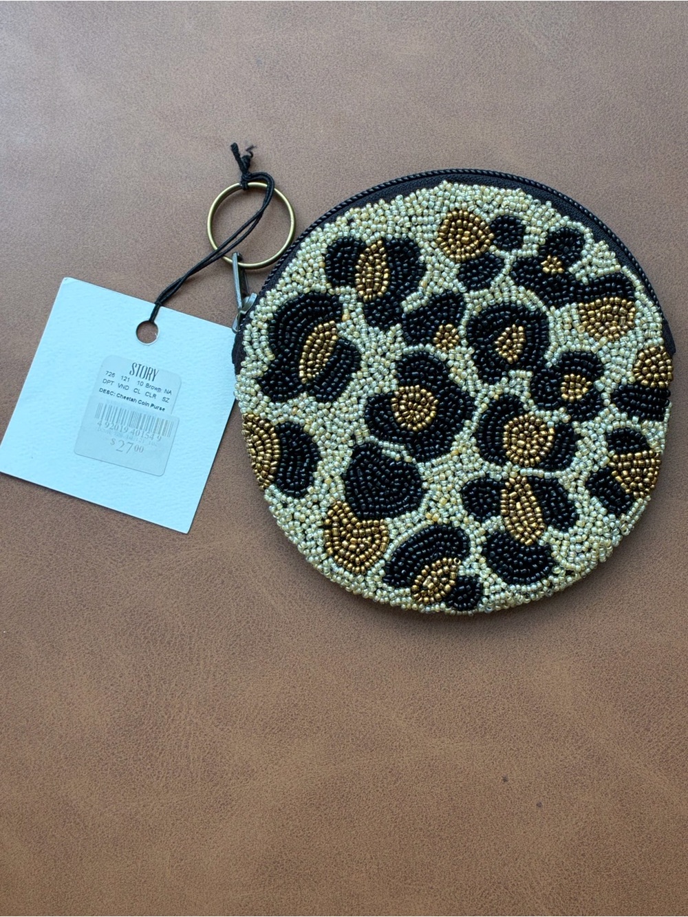 Beaded Leopard Print Coin Pouch